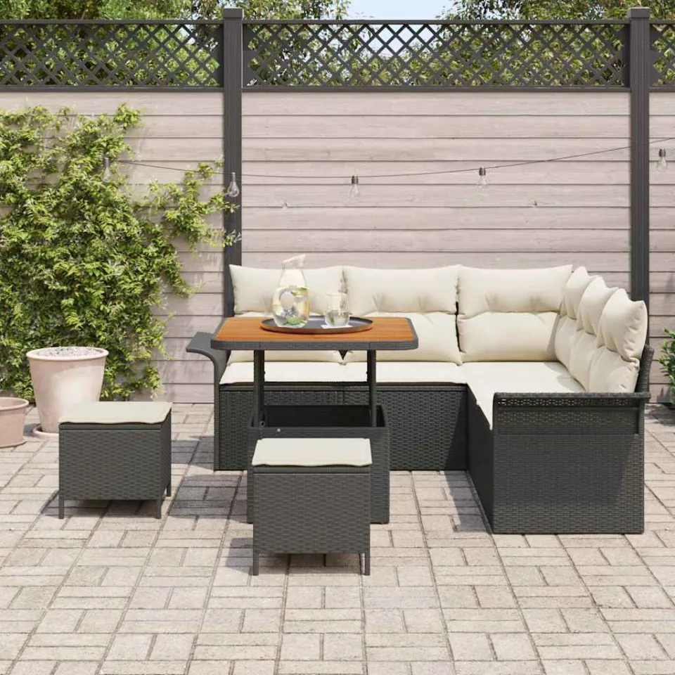 vidaXL Tuinbankenset 8 st Zwart poly rattan, foto 3