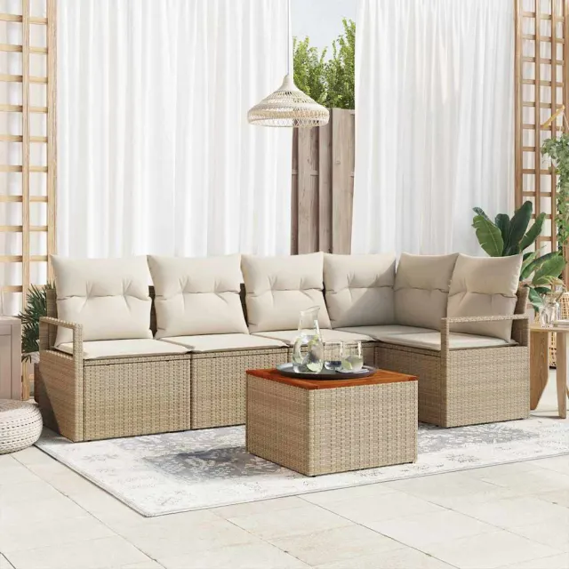 vidaXL Tuinbankenset 6 st Beige en Crème poly rattan, foto 2