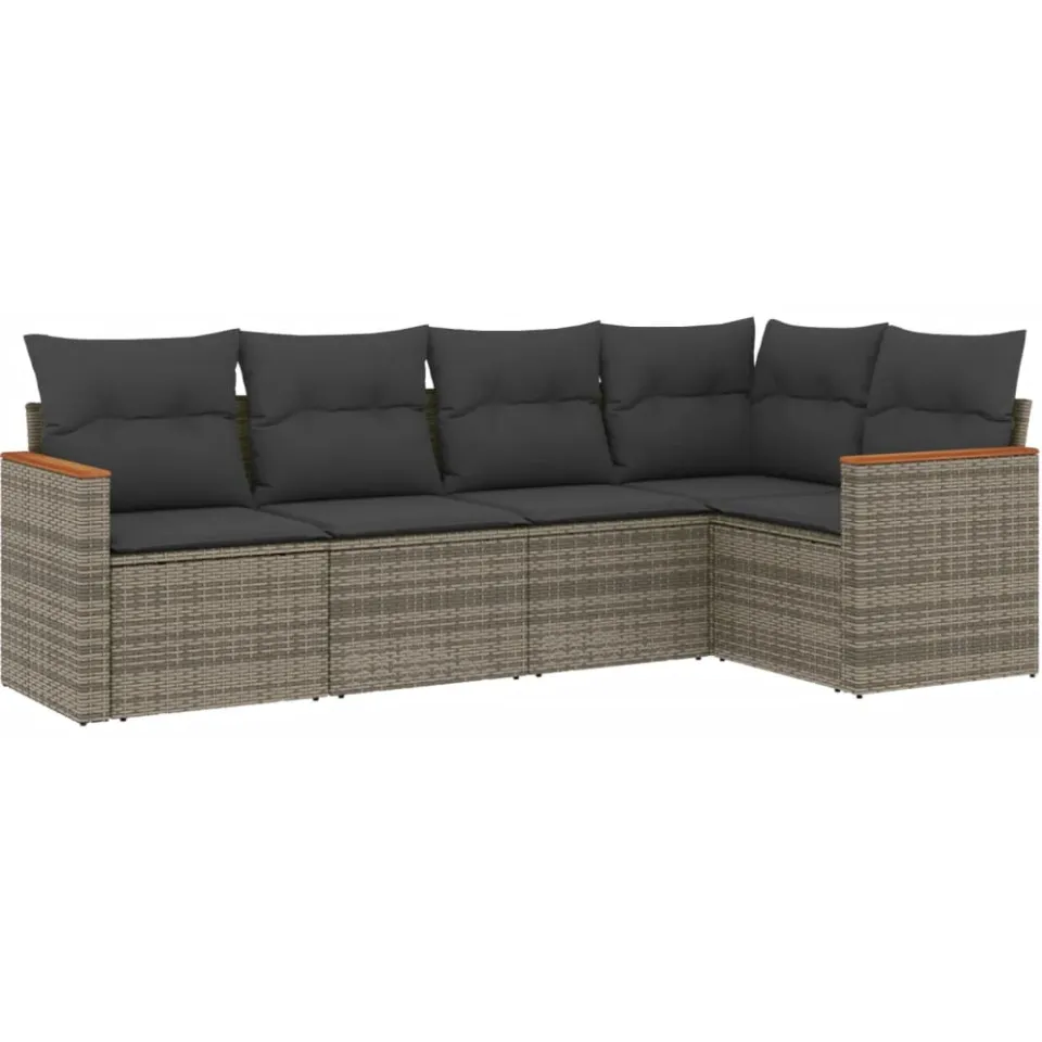 vidaXL 5-delige Loungeset met kussens poly rattan grijs