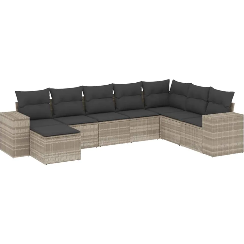 vidaXL 8-delige Loungeset met kussens poly rattan lichtgrijs grijs, foto 3