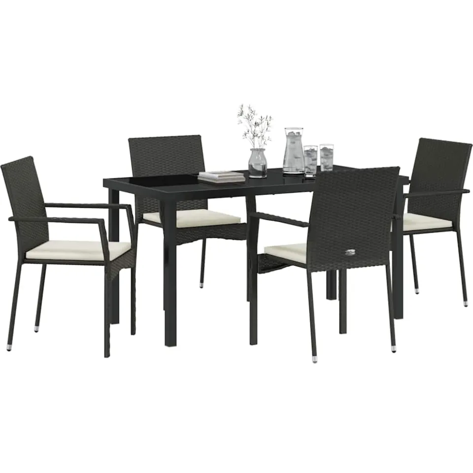 vidaXL Tuin eettafelset 5 st Zwart poly rattan