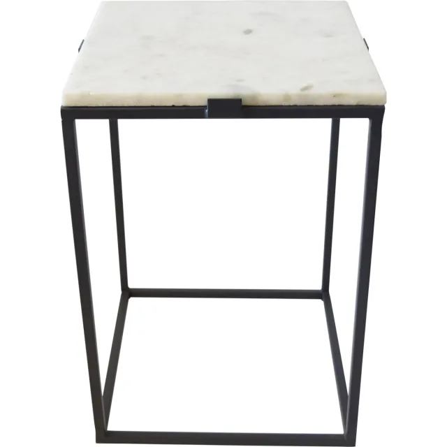 LOFT42 Marble Bijzettafel - Vierkant - Marmer - Zwart metaal - 32x32x46 Wit