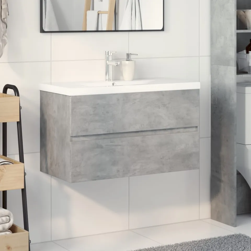 vidaXL 2-delige Badkamermeubelset bewerkt hout betongrijs grijs, foto 2