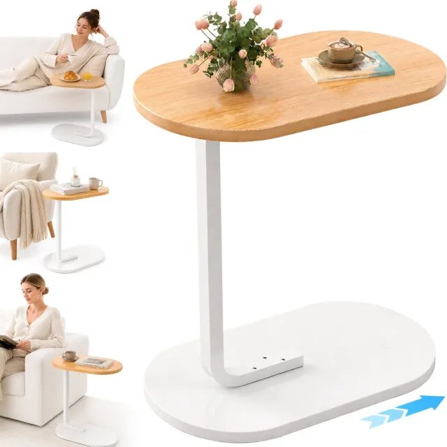 WUVRIE C-vormige bijzettafel 39,5 x 28,5 x 55 cm voor bank of bed, houtkleur Eiken+Wit