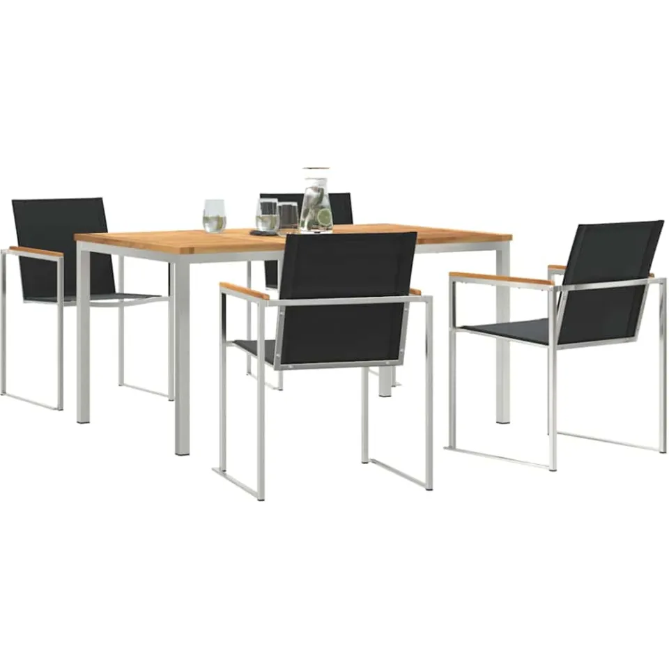 vidaXL Tuin eettafelset 5 st Massief Teakhout en RVS Bruin