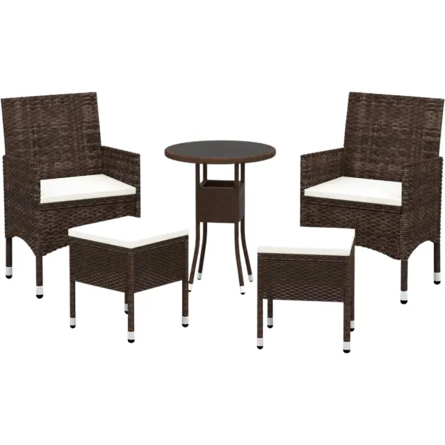 Happiq Tuinloungeset 5-Delig Bruin – Polyrattan Bankenset met Gehard Glazen Tafel & Kussens - Duurzaam Stalen Frame