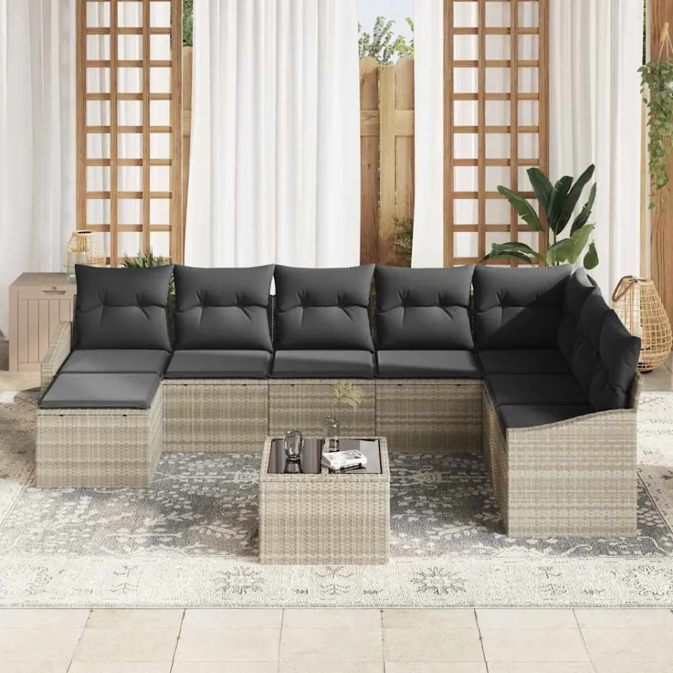 vidaXL Tuin Sofa Set 8 st Lichtgrijs poly rattan, foto 2
