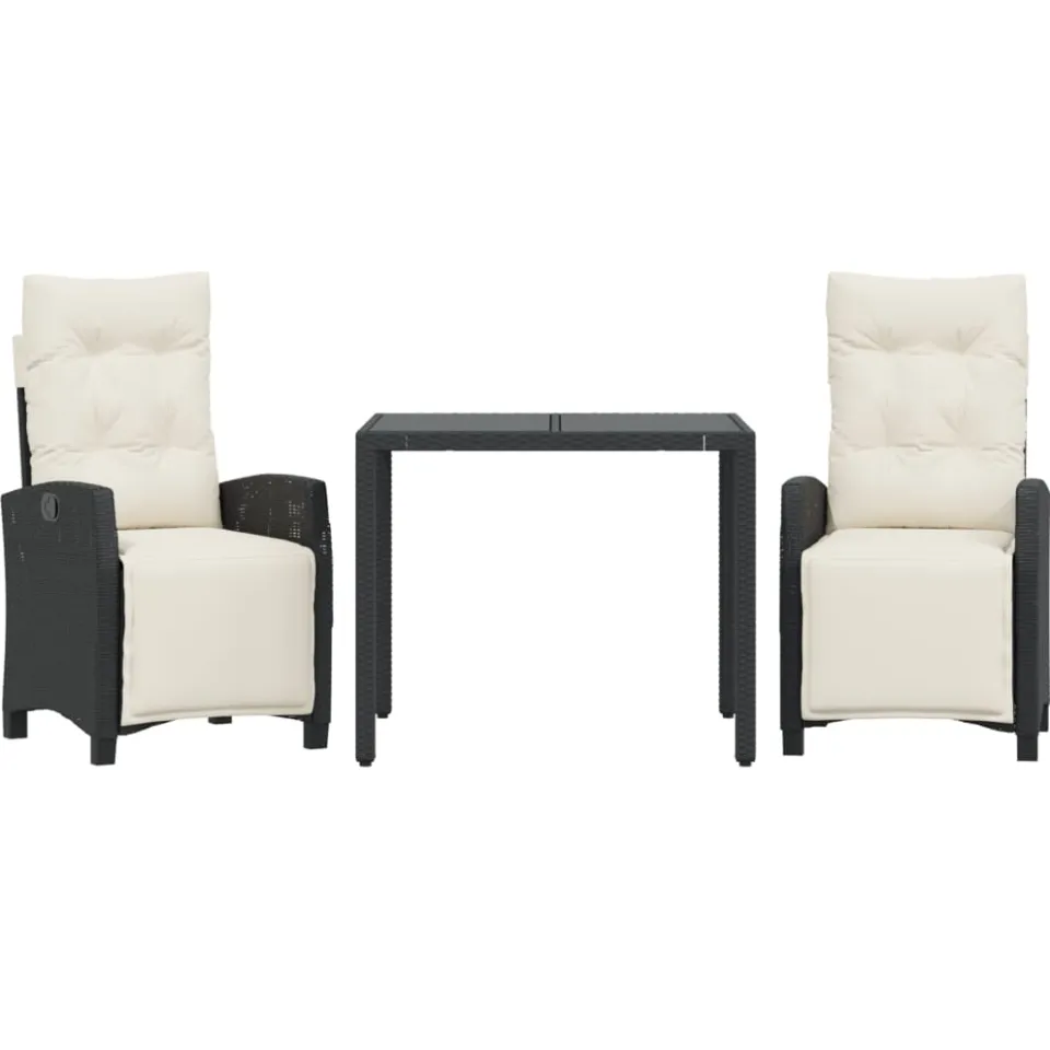 vidaXL 3-delige Tuinset met kussens poly rattan zwart, foto 3