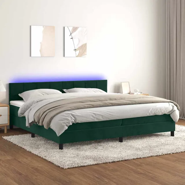 vidaXL Boxspring met matras en LED fluweel donkergroen 200x200 cm groen