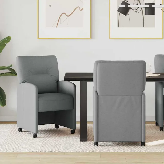 vidaXL Eetkamerstoelen met Wieltjes 2 st Stof Lichtgrijs, foto 2
