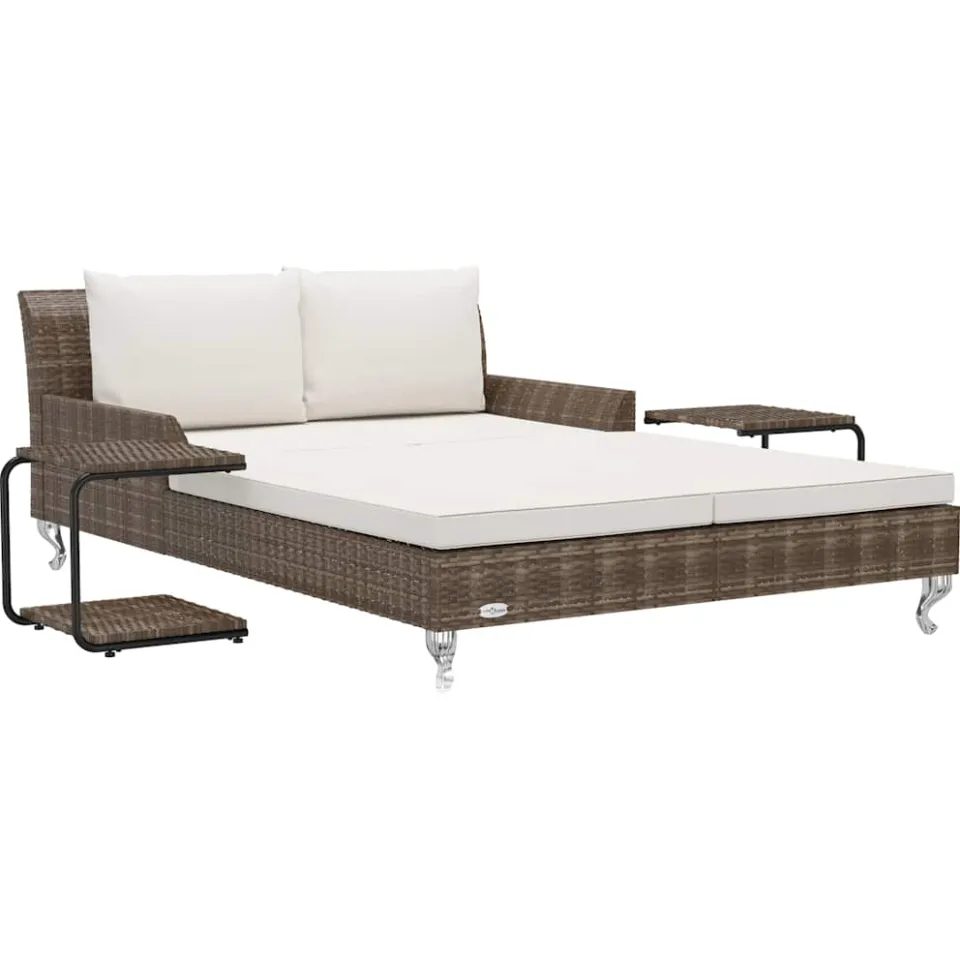 vidaXL Ligbed met kussens 2-persoons poly rattan bruin, foto 3