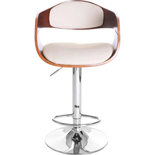 Cosmo Casa Barhocker - Barkruk - Houten Gebogen Hout Retro - Design - Walnoot - Optiek - Kunstleer - Crème wit