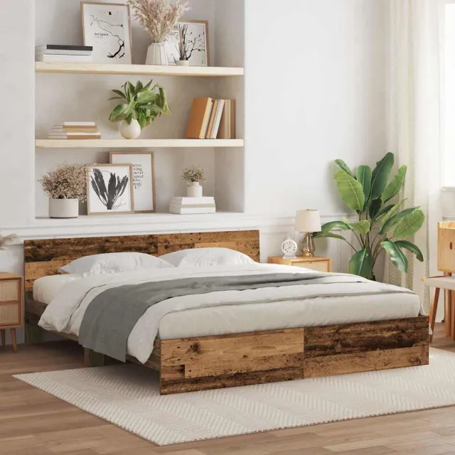 vidaXL Bedframe met hoofdbord Oud hout 180 x 200 cm Bewerkt hout Bruin