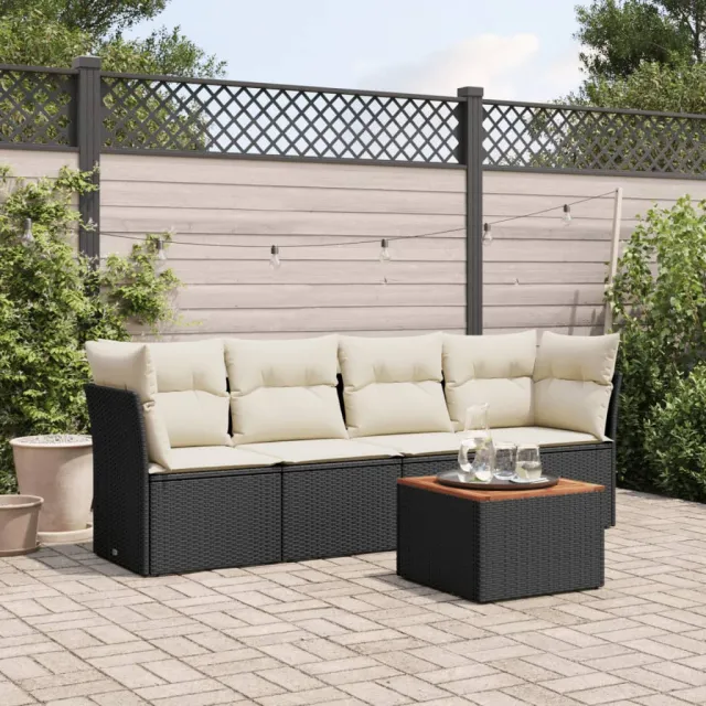 vidaXL 5-delige Loungeset met kussens poly rattan zwart, foto 2