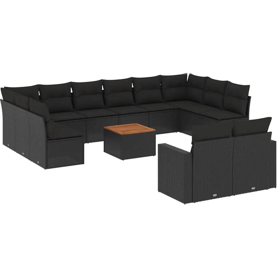 vidaXL 13-delige Loungeset met kussens poly rattan zwart, foto 3
