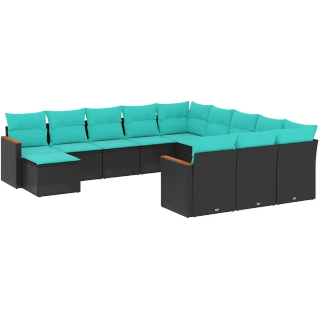 vidaXL 12-delige tuinbankset met kussens van zwart polyrotan, foto 2