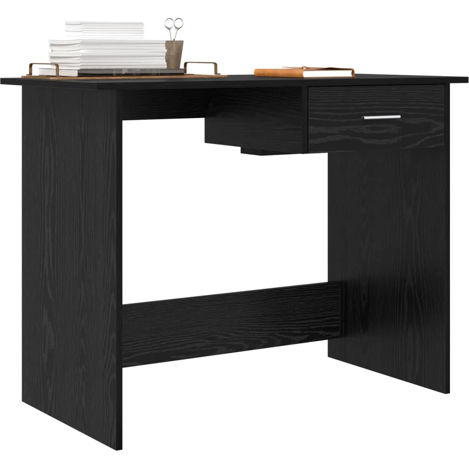 vidaXL Bureau Zwart Eiken 100 x 50 x 76 cm Bewerkt hout