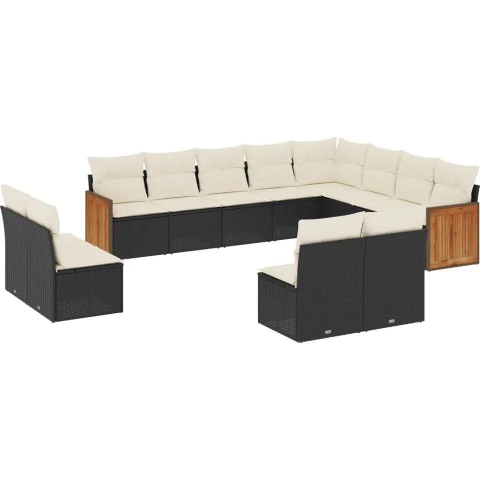 vidaXL 12-delige Loungeset met kussens poly rattan zwart, foto 3