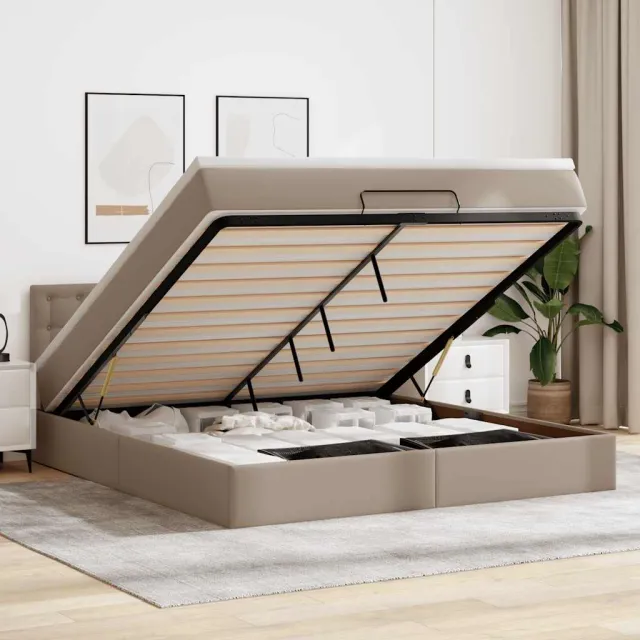 vidaXL Bed poef met matrassen en LED's 180x200cm kunstleer bruin