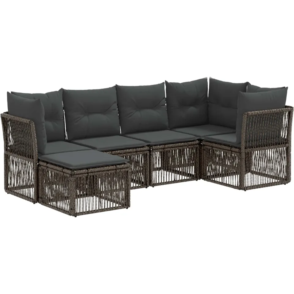 vidaXL Tuinbankenset 6 st 6-zits Grijs poly rattan, foto 3