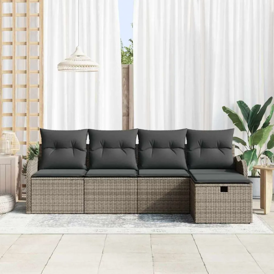vidaXL Tuin Sofa Set 5 st Poly riet beige, foto 3