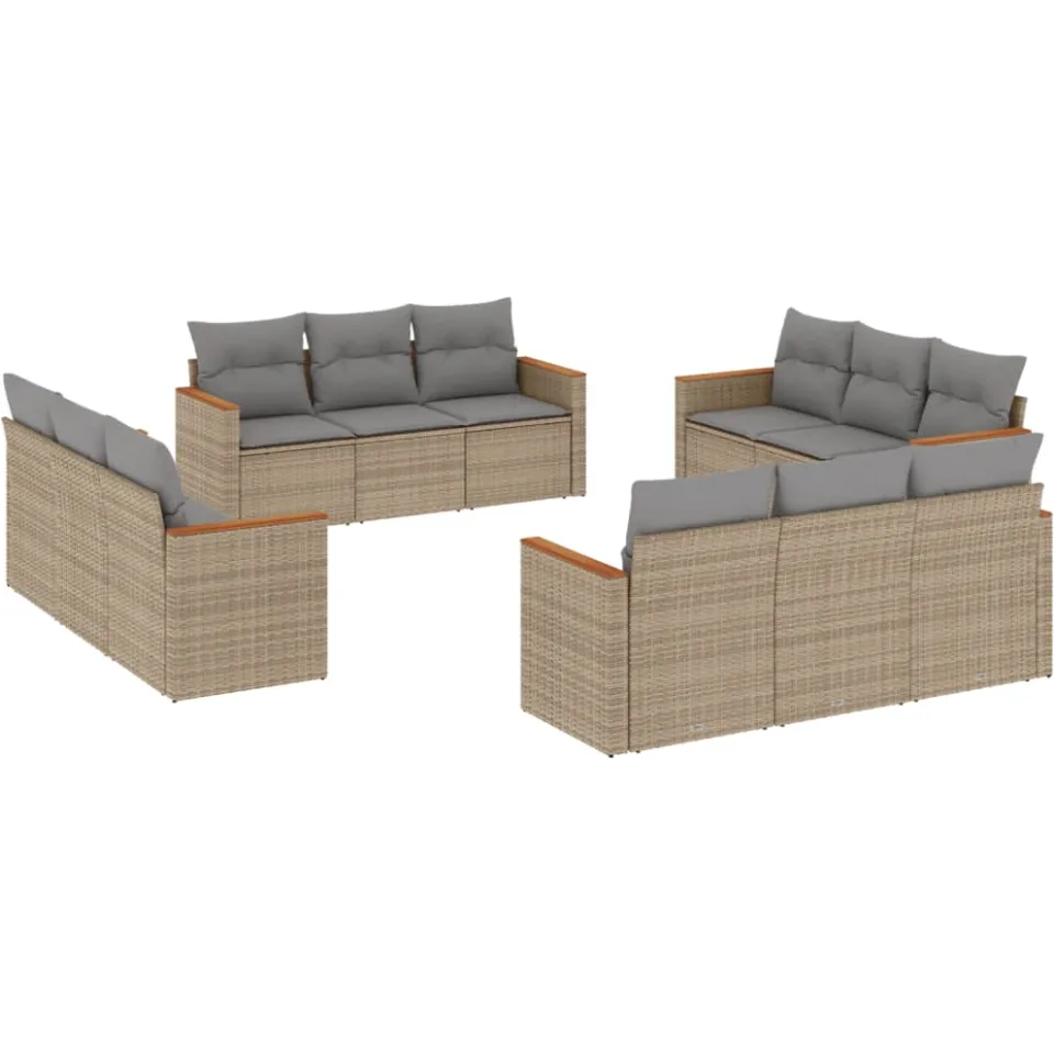 vidaXL 12-delige Loungeset met kussens poly rattan gemengd beige, foto 3