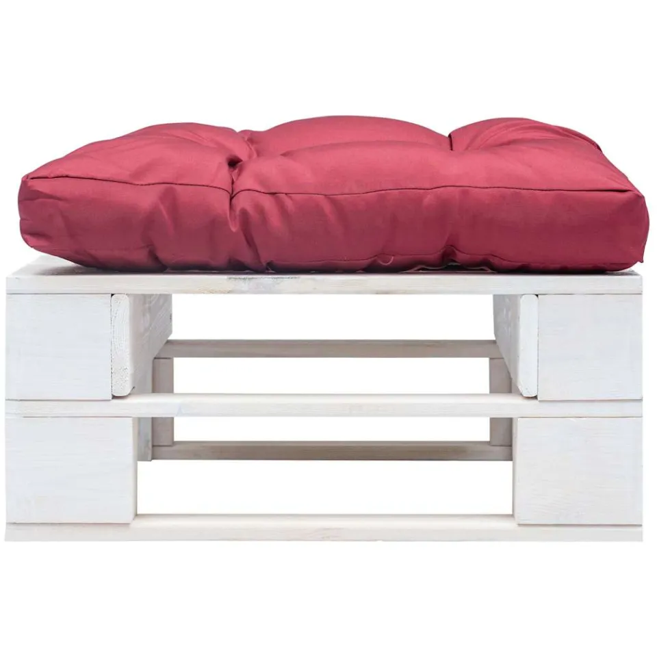vidaXL Tuinpoef met rood kussen pallet hout wit, foto 2