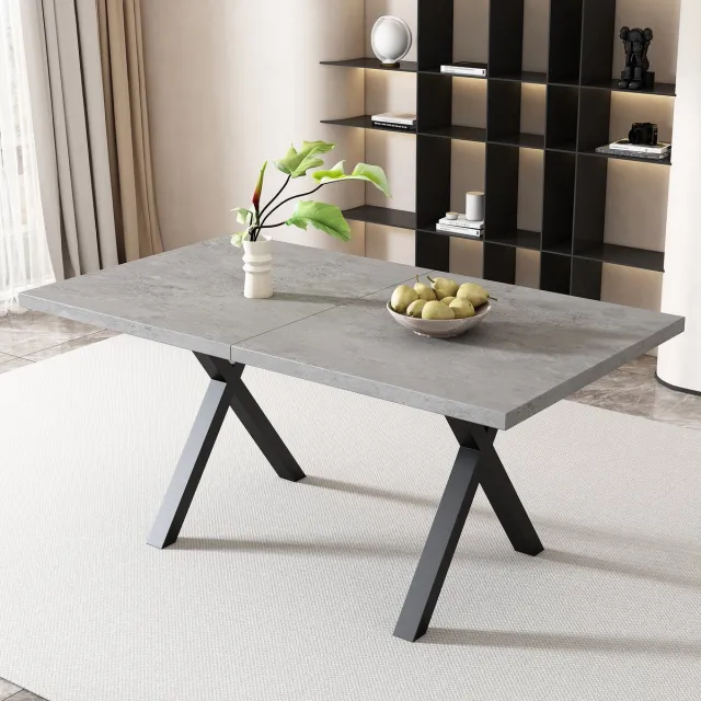 MUVANO Rechthoekige eettafel 140x80 - Eettafel betonlook - Eettafel met kruispoot - 140x80x76 cm - Dineren en werken - Woonkamer en eetkamer Grijs Zwart
