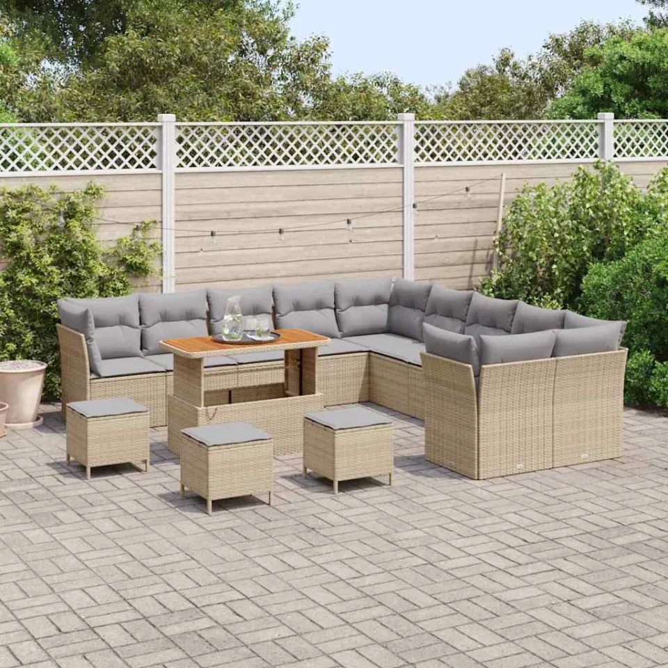 vidaXL Tuinbankenset 14 st Beige poly rattan, foto 2