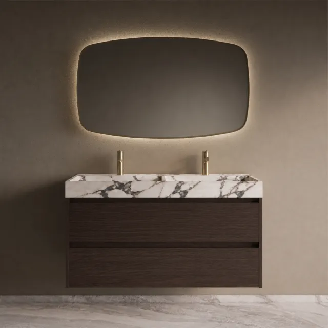 Boss & Wessing BWS Riga Badmeubelset Met Wastafel 120 cm Bruin EIken - Calacatta Viola