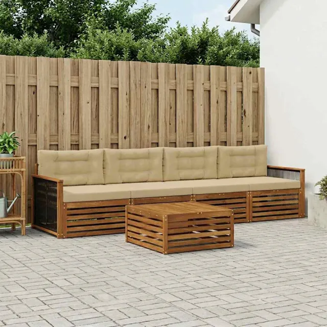 vidaXL Buiten bankenset 5 st 4-zits Natuurlijk en Beige