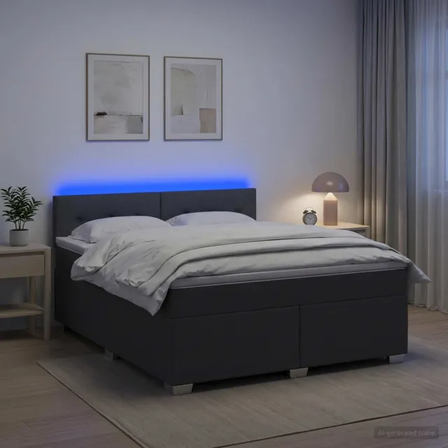 vidaXL Boxspring Bed met Matras en LED Donkergrijs 140 x 190 cm Stof