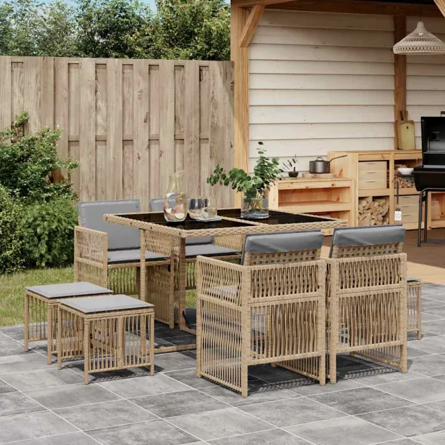 vidaXL 9-delige Tuinset met kussens poly rattan gemengd beige, foto 2