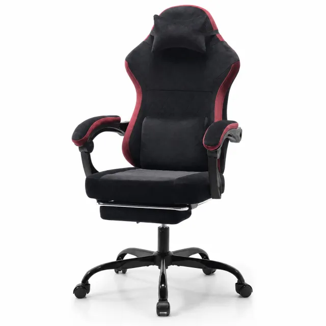 Maisentiel Gamingstoel met verstelbare zithoogte, kantelbare rugleuning en voetensteun - zwart-rood Zwart en rood
