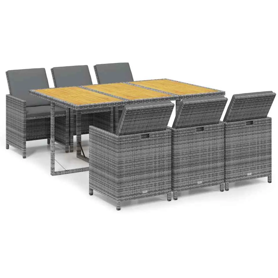 vidaXL 7-delige Tuinset met kussens poly rattan grijs