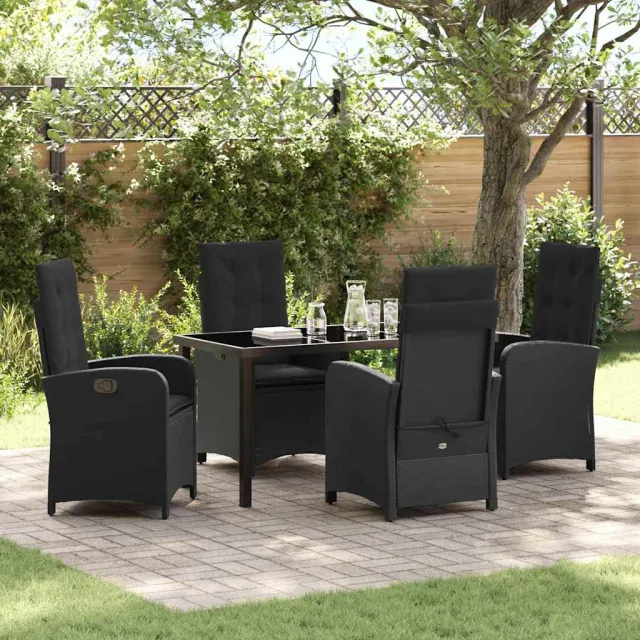 vidaXL Tuin eettafelset 5 st Zwart poly rattan