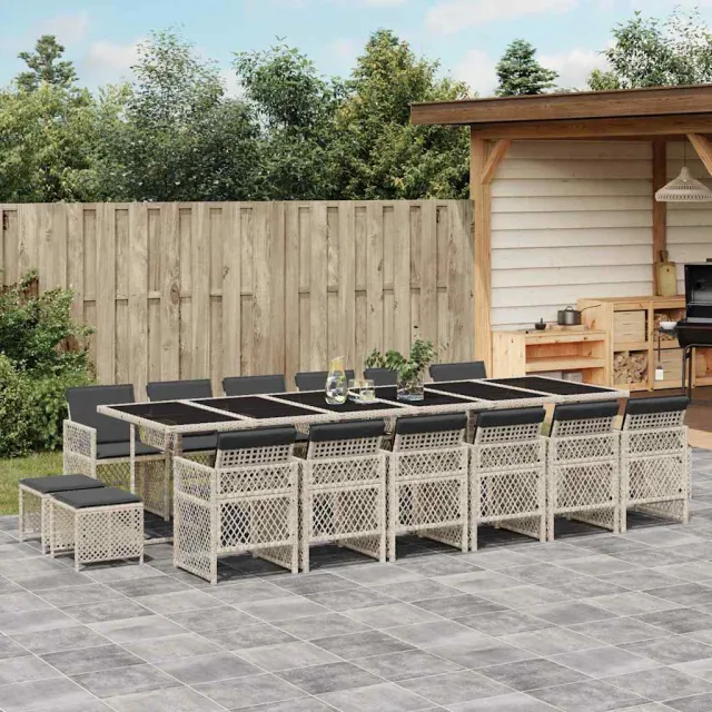 vidaXL 17-delige Tuinset met kussens poly rattan lichtgrijs