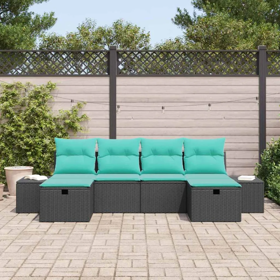vidaXL Tuin Sofa Set 6 st Zwart poly rattan, foto 3