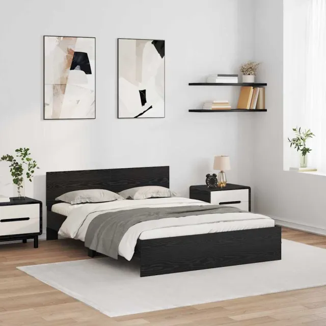 vidaXL Bedframe met hoofdeinde Zwart Eiken 140 x 190 cm Bewerkt hout