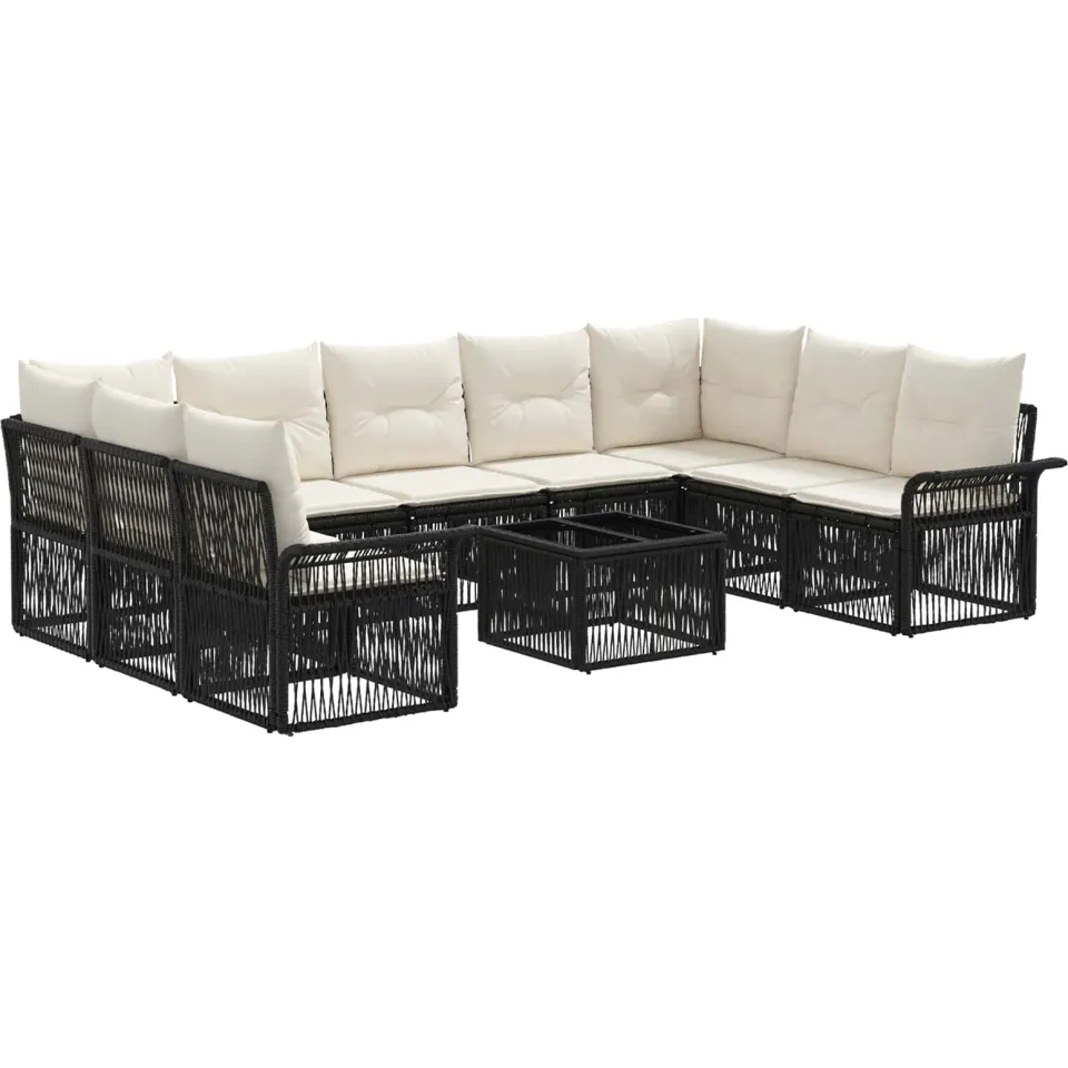vidaXL Tuinbankenset 10 st Zwart poly rattan, foto 3