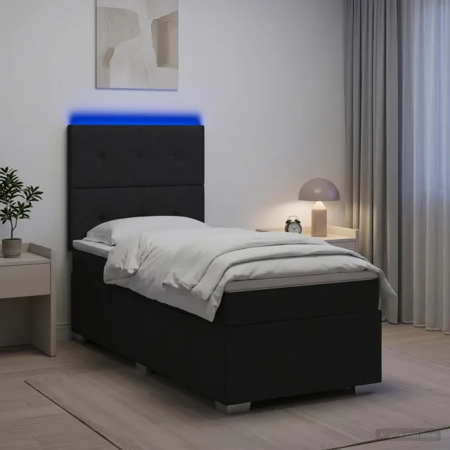 vidaXL LED Boxspring Bed met Matras Zwart 100 x 200 cm Stof