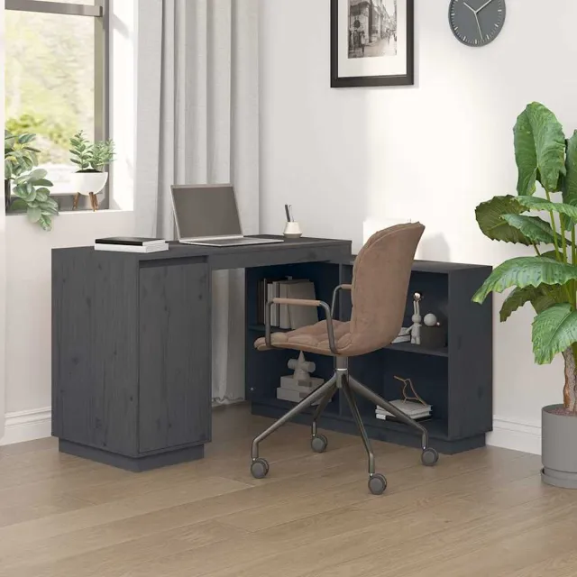 vidaXL Bureau 110x50x75 cm massief grenenhout grijs, foto 2