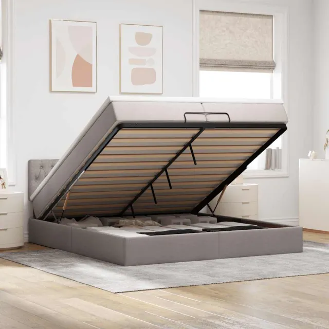 vidaXL Ottoman bed met matrassen en LED's 200x200cm stof taupe