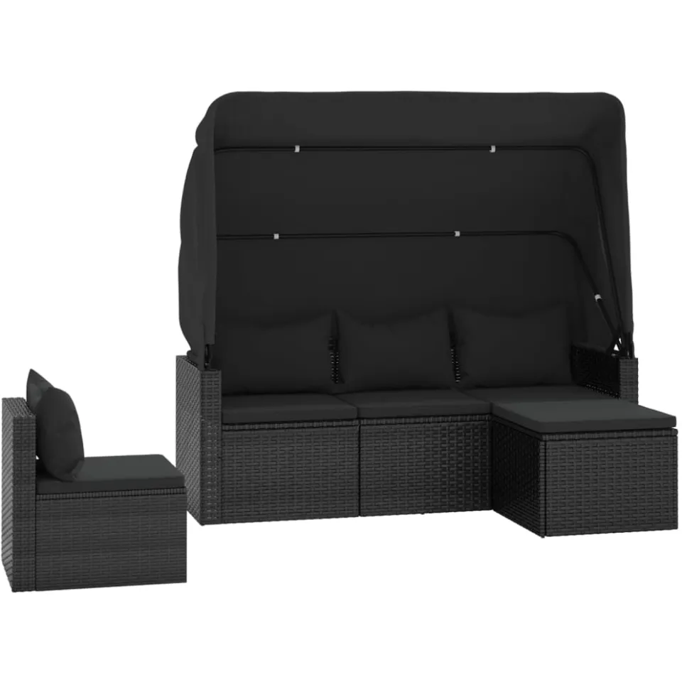 vidaXL 4-delige Loungeset met kussens poly rattan zwart