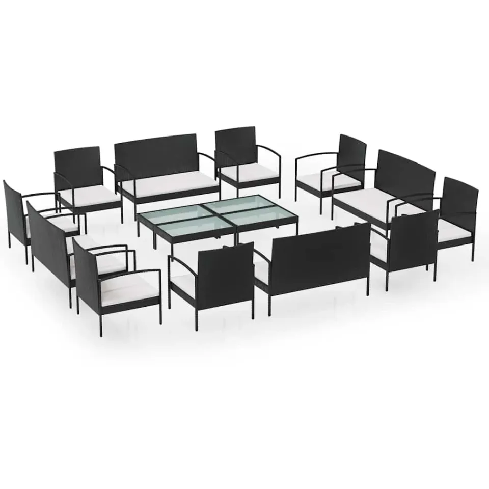 vidaXL 16-delige Loungeset met kussens poly rattan zwart, foto 3