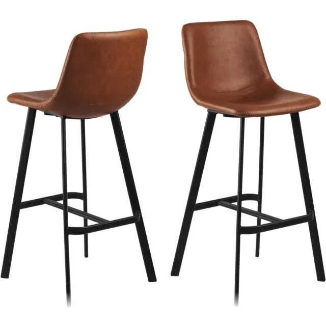 Giga Living Barkruk Isdal - Brandy PU Leer - Zithoogte 76,5cm - Set van 2 Bruin