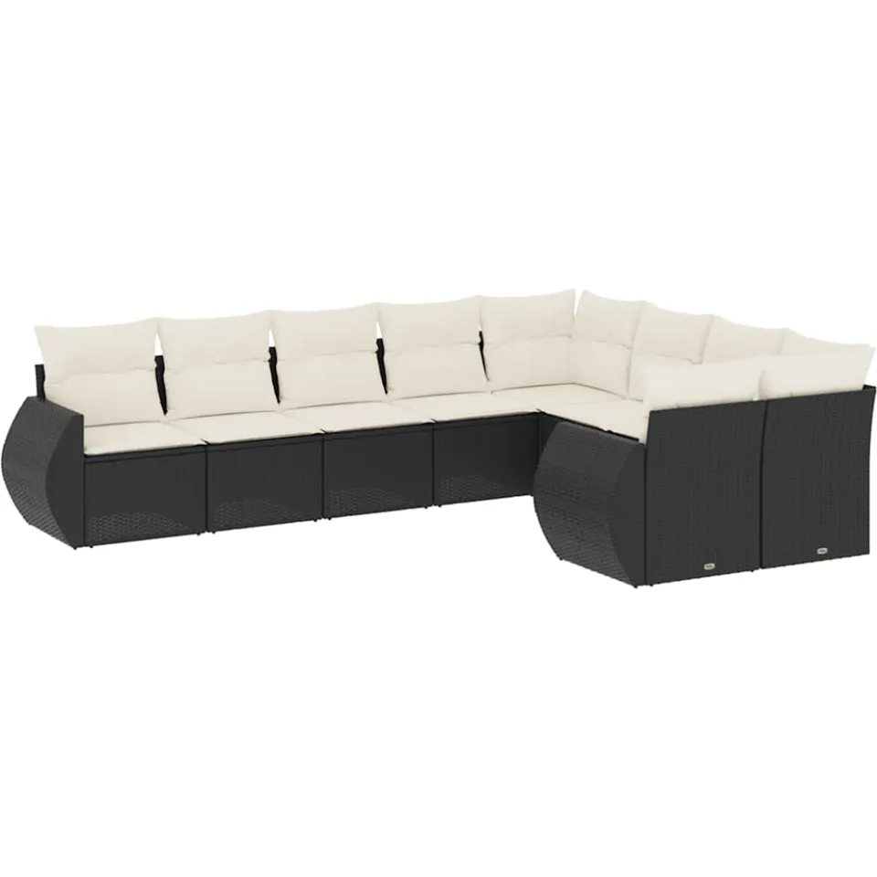 vidaXL 9-delige Loungeset met kussens poly rattan zwart, foto 3