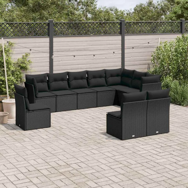 vidaXL 10-delige Loungeset met kussens poly rattan zwart, foto 2