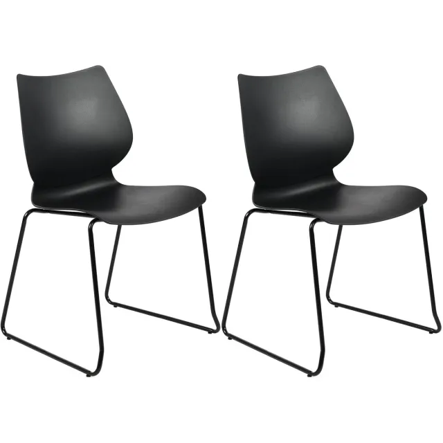 CLP Houma Set van 2 Eetkamerstoelen - Stapelstoel - Metaal - Kunststof/zwart