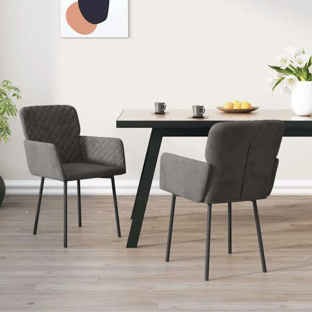 vidaXL Eetkamerstoelen 2 st fluweel donkergrijs grijs, foto 2